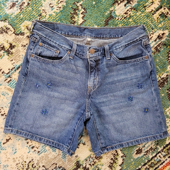 Levi's Pants - Levis Strauss Blue Embroidered Flower Jean Shorts, Sz 29in